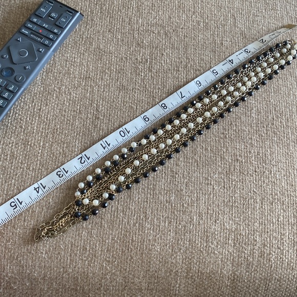 Layered chain necklace statement Pearl gold back gem paperclip - Picture 2 of 2